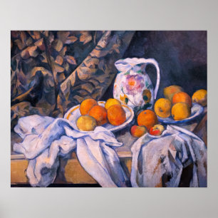 Affiche Paul Cezanne - La vie morte avec un rideau