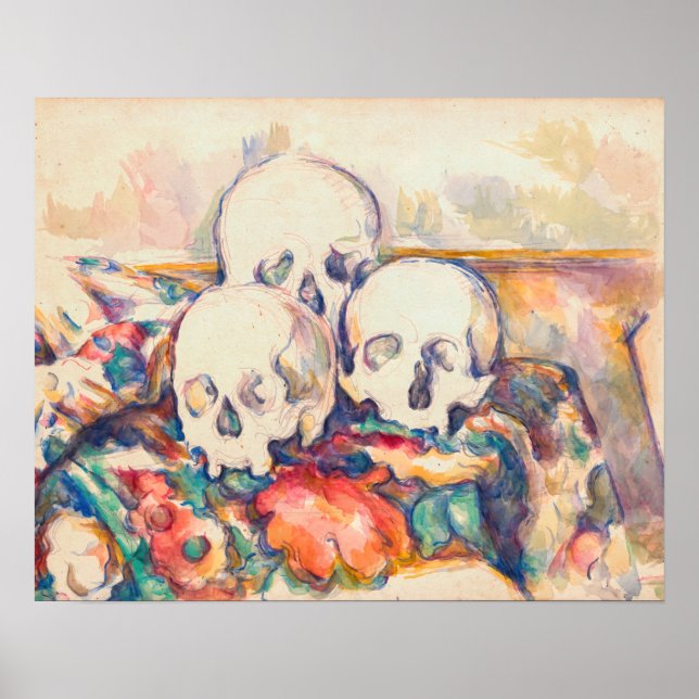 Affiche Paul Cezanne - Les Trois Crânes Aquarelle (Devant)