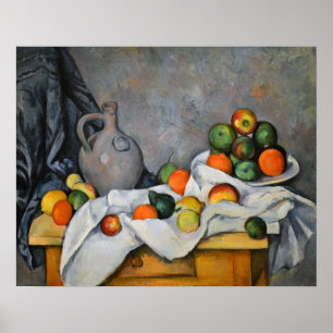 Affiche Paul Cezanne - Rideau, bol de jug et de fruits