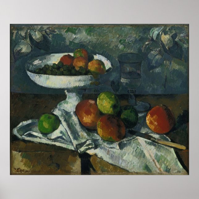 Affiche Paul Cézanne - Vie continue avec un plat de fruits (Devant)
