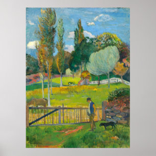 Affiche Paul Gauguin Farmer et son chien près d'une clôtur
