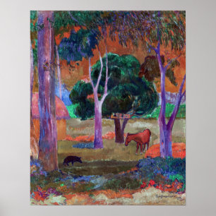 Affiche Paul Gauguin - Paysage avec un cochon et un cheval