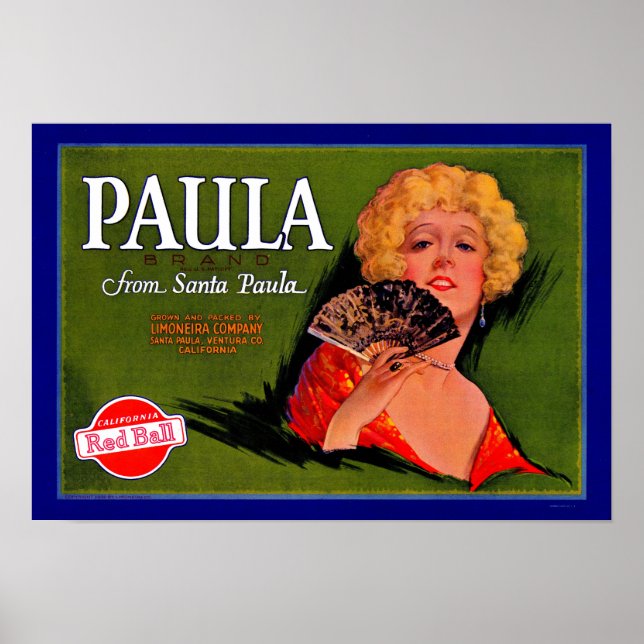 Affiche Paula, étiquette des caisses de fruits des années  (Devant)