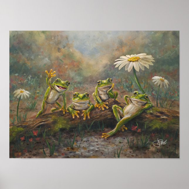 Affiche Pause déjeuner Grenouilles peintes à la main (Devant)