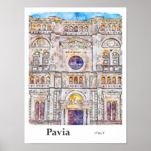 Affiche Pavia Italie Voyage Aquarelle main tirée