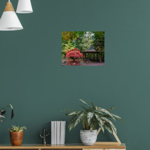 Affiche Pavillon Jardin Japonais et Feuilles d'automne