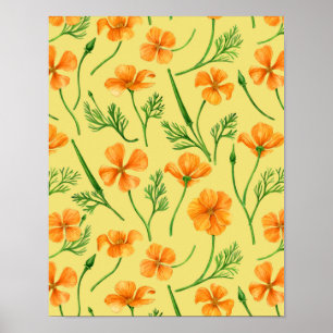 Affiche Pavot de Californie, fleurs d'été, orange wil