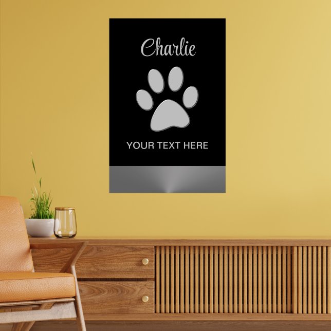 Affiche Paw Chien Argent sur arrière - plan noir (Salon 2)