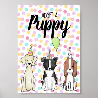 Affiche Paw-ty Table Sign - adopter un chiot