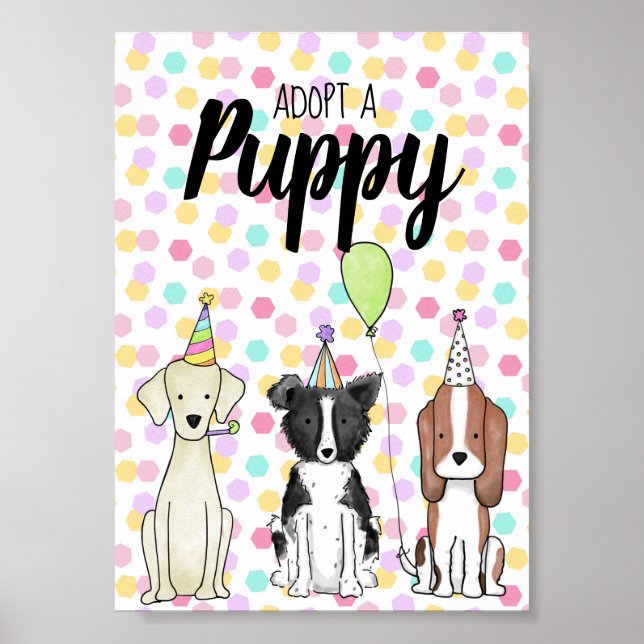 Affiche Paw-ty Table Sign - adopter un chiot (Devant)