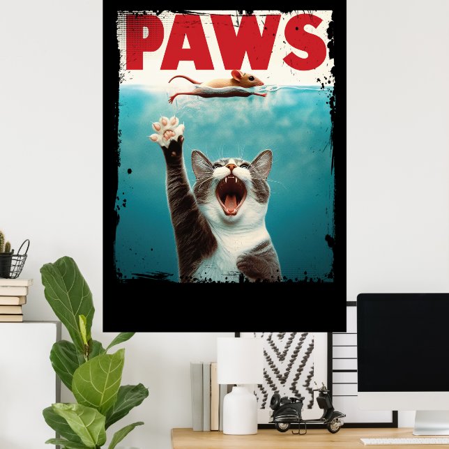 Affiche PAWS Chat Souris Parodie De L'Affiche De Film Jaws (Bureau à domicile)