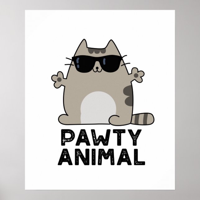 Affiche Pawty Animal Funny Party Chat Pun (Devant)