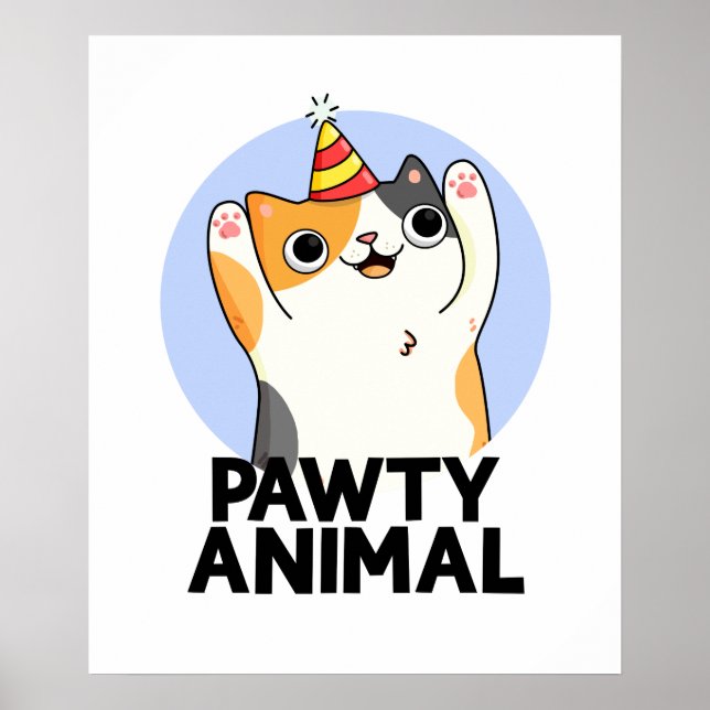 Affiche Pawty Animal Funny Party Chat Pun (Devant)