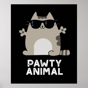 Affiche Pawty Animal Funny Party Chat Pun Dark BG