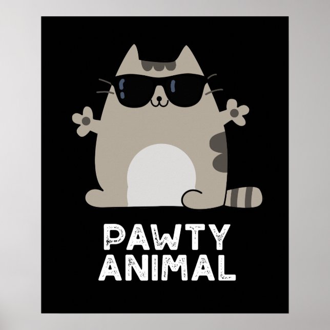 Affiche Pawty Animal Funny Party Chat Pun Dark BG (Devant)