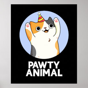 Affiche Pawty Animal Funny Party Chat Pun Dark BG