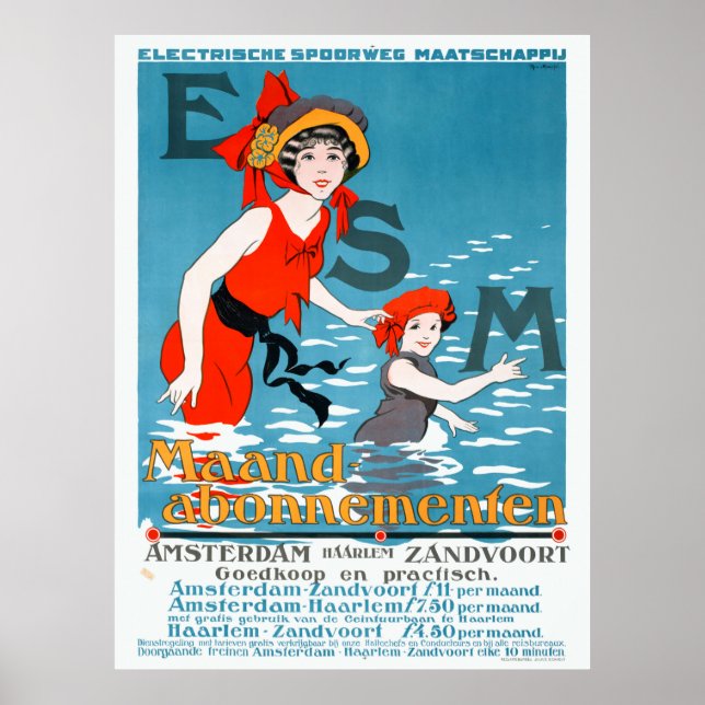 Affiche Pays-Bas ESM Amsterdam Haarlem Vintage (Devant)