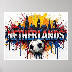 Affiche Pays-Bas Football Citiscape Style de peinture à l'