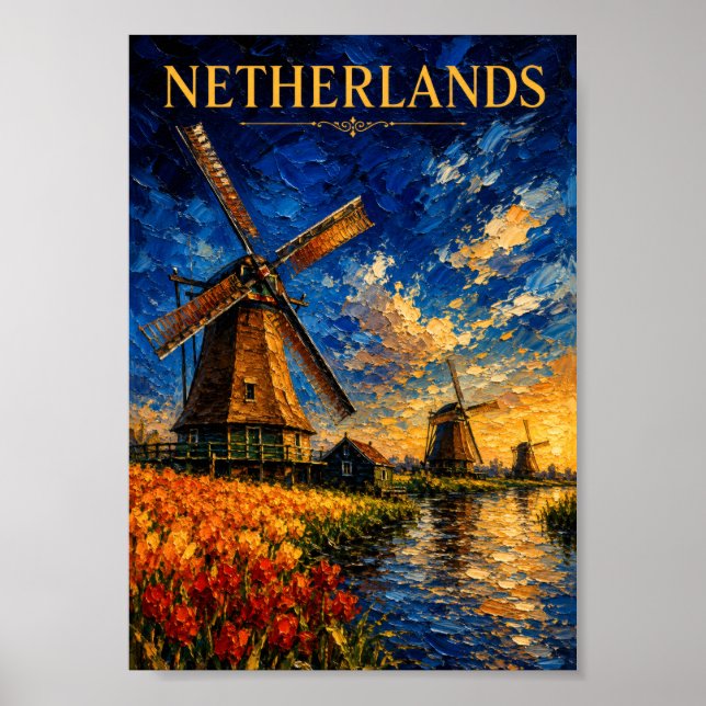 Affiche Pays-Bas : Moulin à vent artistique souvenir de co (Devant)