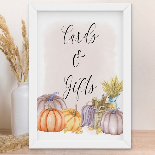 Affiche Pays Citrouille Blush Automne Cartes et Cadeaux Po (Girl Baby Shower Sign for fall - Cards & Gifts - order printed or as a printable download)