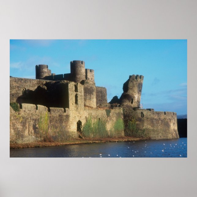 Affiche Pays de Galles - Château de Caerphilly, avec vue s (Devant)