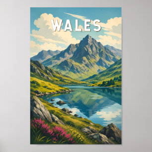 Affiche Pays de Galles Royaume-Uni Illustration Voyage Art