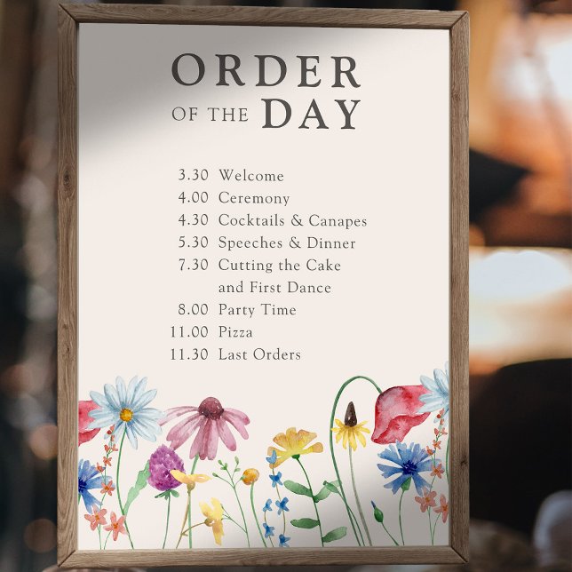 Affiche Pays fleur sauvage Floral Mariage Ordre du jour (Order of the Day wedding sign template for you customize for your big day)