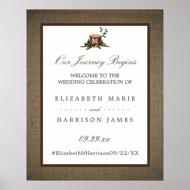 Affiche Pays Monogramme Arbre Burlap Mariage Bienvenue (Devant)