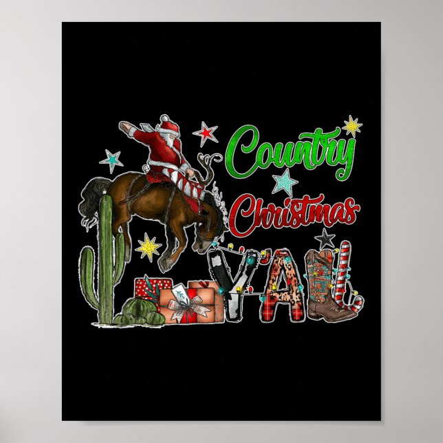 Affiche Pays Noël Y'all Cowboy Boots Joyeux Noël (Devant)
