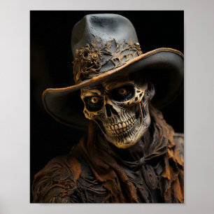 Affiche Pays Ouest Halloween Squelette Cowboy