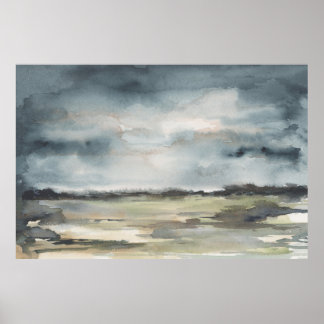 Affiche Paysage Abstrait Aquarelle noire neutre