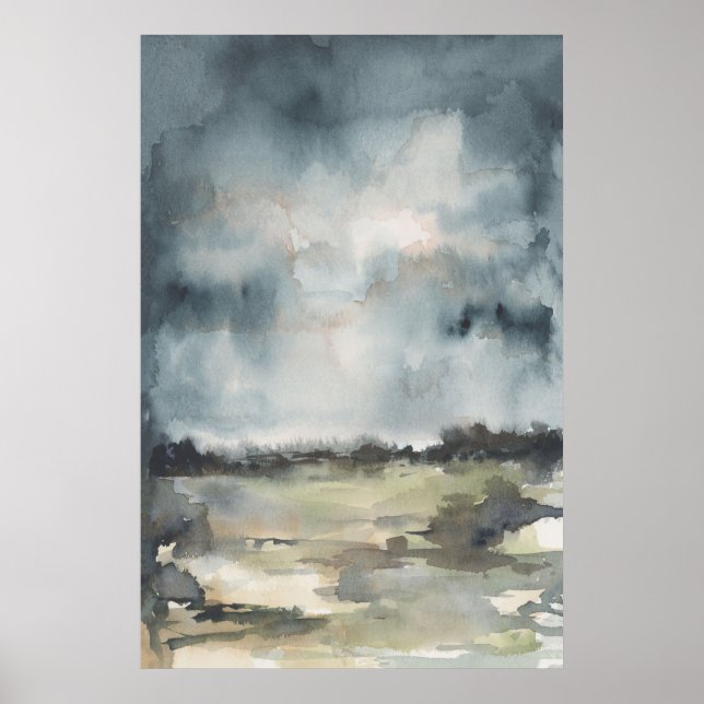 Affiche Paysage Abstrait Aquarelle noire neutre (Devant)