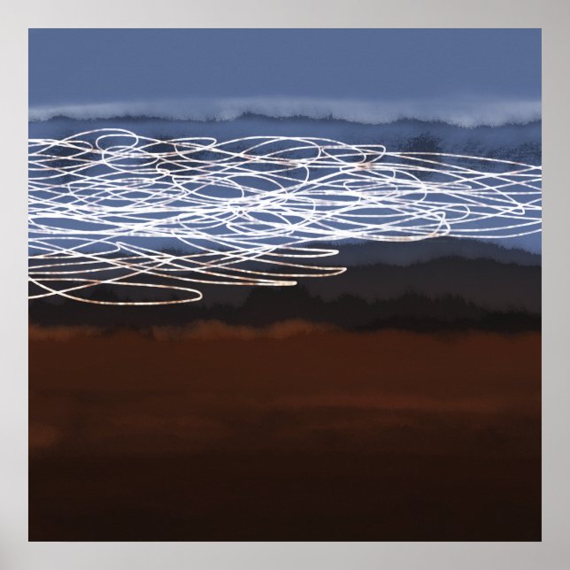 Affiche Paysage Abstrait Bleu Brown Art moderne (Devant)