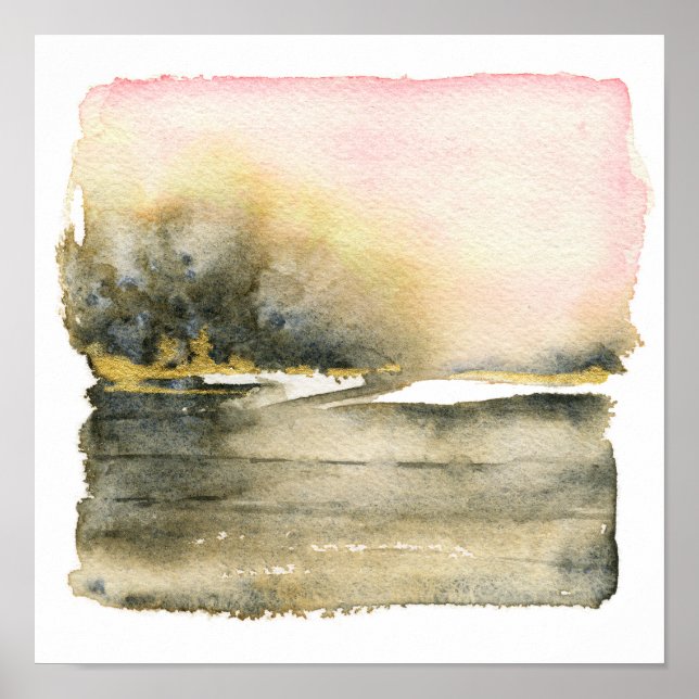Affiche Paysage Abstrait carré Aquarelle Art Imprimer (Devant)