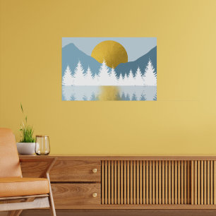 Affiche Paysage abstrait Coucher de soleil d'hiver doré Le