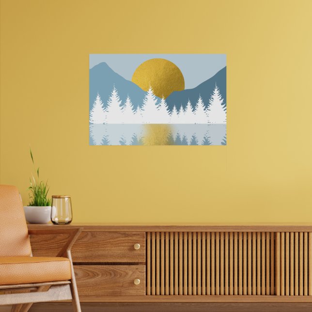 Affiche Paysage abstrait Coucher de soleil d'hiver doré Le (Salon 2)