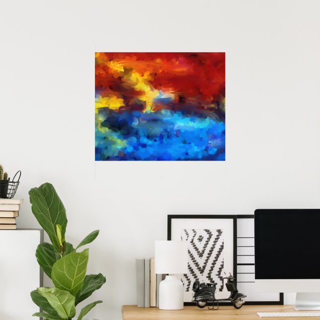 AFFICHE PAYSAGE ABSTRAIT DE COUCHER DE SOLEIL VIBRANT (Bureau à domicile)
