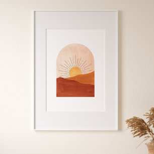 Affiche Paysage Abstrait en terre cuite, soleil et désert