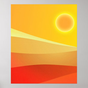 AFFICHE PAYSAGE ABSTRAIT RÉTRO SOLEIL MILIEU DU SIÈCLE