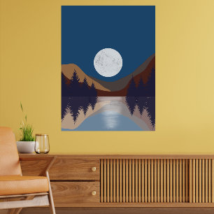 Affiche Paysage Abstrait Rustique Forêt Lune Reflet