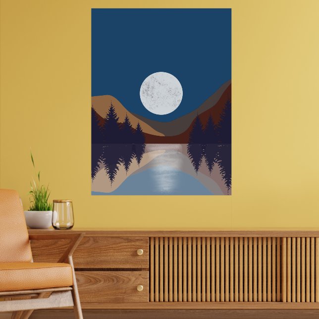 Affiche Paysage Abstrait Rustique Forêt Lune Reflet (Salon 2)