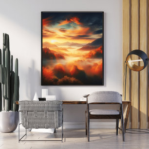 Affiche Paysage aérien unique Arbres rouges et Mer Noire