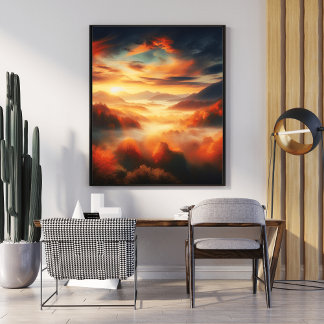 Affiche Paysage aérien unique Arbres rouges et Mer Noire