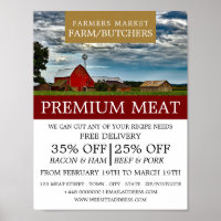Paysage agricole, fermier et boucher publicité