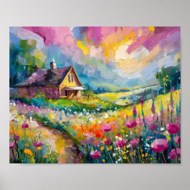 Affiche Paysage agricole fleur sauvage Art Abstrait modern (Devant)