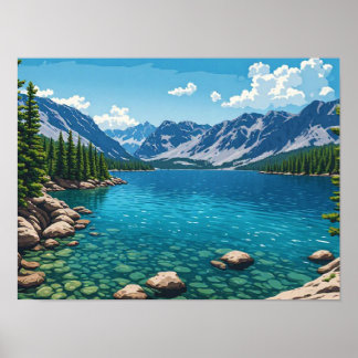 Affiche Paysage alpin lacustre montagneux forestier nature