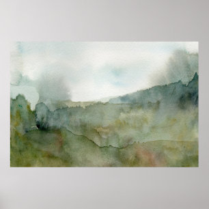 Affiche Paysage aquarelle de prairie brumeuse