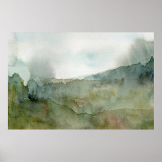 Affiche Paysage aquarelle de prairie brumeuse