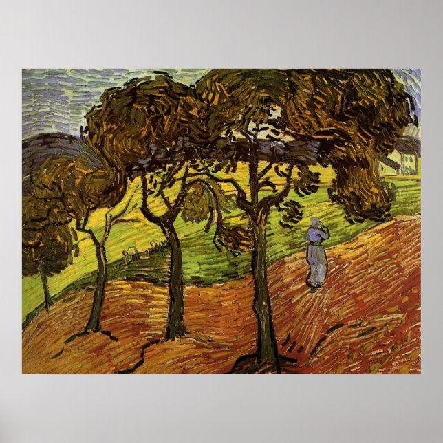 Affiche Paysage, arbres et figures par Vincent van Gogh (Devant)