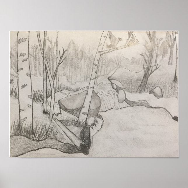 Affiche Paysage (arbres, étang et air frais) (Devant)